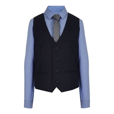 Designer boy's navy slim fit waistcoat, shirt and tie set